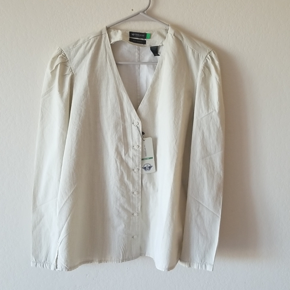 Dockers V Neck Button Shirt, size M, color khaki